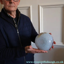 Load image into Gallery viewer, SCOTTISH GLASS. MONART Vase. SA Shape. Mottled Pale Blue, Pink with Swirls &amp; Lots of Gold Aventurine Flakes. 7 inches high
