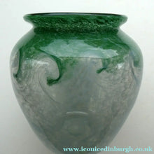 Load image into Gallery viewer, SCOTTISH GLASS. 1940s 1950s Clear Blue and Green Vasart Vase SIGNED

