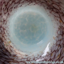 Load image into Gallery viewer, SCOTTISH GLASS. Pretty VASART Shallow Sky Blue Mottled Bowl with Black and Gold Aventurine Flecks on Rim. 6 inches 
