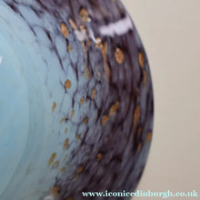 Load image into Gallery viewer, SCOTTISH GLASS. Pretty VASART Shallow Sky Blue Mottled Bowl with Black and Gold Aventurine Flecks on Rim. 6 inches 
