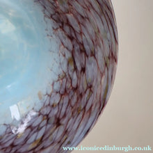 Load image into Gallery viewer, SCOTTISH GLASS. Pretty VASART Shallow Sky Blue Mottled Bowl with Black and Gold Aventurine Flecks on Rim. 6 inches 
