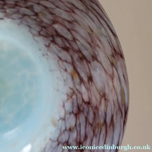 Load image into Gallery viewer, SCOTTISH GLASS. Pretty VASART Shallow Sky Blue Mottled Bowl with Black and Gold Aventurine Flecks on Rim. 6 inches 
