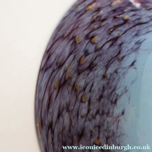 Load image into Gallery viewer, SCOTTISH GLASS. Pretty VASART Shallow Sky Blue Mottled Bowl with Black and Gold Aventurine Flecks on Rim. 6 inches 
