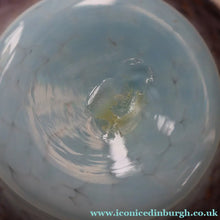 Load image into Gallery viewer, SCOTTISH GLASS. Pretty VASART Shallow Sky Blue Mottled Bowl with Black and Gold Aventurine Flecks on Rim. 6 inches 
