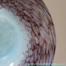 Load image into Gallery viewer, SCOTTISH GLASS. Pretty VASART Shallow Sky Blue Mottled Bowl with Black and Gold Aventurine Flecks on Rim. 6 inches 
