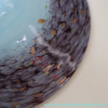 Load image into Gallery viewer, SCOTTISH GLASS. Pretty VASART Shallow Sky Blue Mottled Bowl with Black and Gold Aventurine Flecks on Rim. 6 inches 
