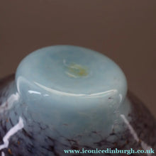 Load image into Gallery viewer, SCOTTISH GLASS. Pretty VASART Shallow Sky Blue Mottled Bowl with Black and Gold Aventurine Flecks on Rim. 6 inches 
