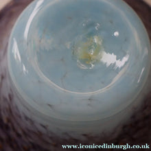 Load image into Gallery viewer, SCOTTISH GLASS. Pretty VASART Shallow Sky Blue Mottled Bowl with Black and Gold Aventurine Flecks on Rim. 6 inches 
