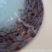Load image into Gallery viewer, SCOTTISH GLASS. Pretty VASART Shallow Sky Blue Mottled Bowl with Black and Gold Aventurine Flecks on Rim. 6 inches 
