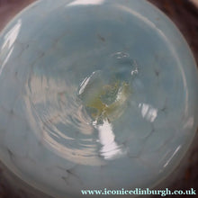 Load image into Gallery viewer, SCOTTISH GLASS. Pretty VASART Shallow Sky Blue Mottled Bowl with Black and Gold Aventurine Flecks on Rim. 6 inches 
