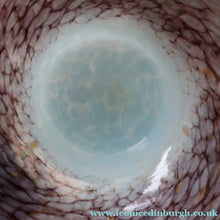 Load image into Gallery viewer, SCOTTISH GLASS. Pretty VASART Shallow Sky Blue Mottled Bowl with Black and Gold Aventurine Flecks on Rim. 6 inches 
