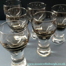 Load image into Gallery viewer, SET OF SIX Caithness CANISBAY Small Brown Coloured Glasses (Peat) Space Age Shape. 4 3/8 inches in height
