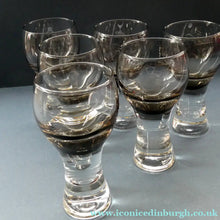 Load image into Gallery viewer, SET OF SIX Caithness CANISBAY Small Brown Coloured Glasses (Peat) Space Age Shape. 4 3/8 inches in height

