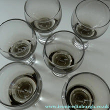 Load image into Gallery viewer, SET OF SIX Caithness CANISBAY Small Brown Coloured Glasses (Peat) Space Age Shape. 4 3/8 inches in height

