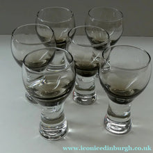 Load image into Gallery viewer, SET OF SIX Caithness CANISBAY Small Brown Coloured Glasses (Peat) Space Age Shape. 4 3/8 inches in height
