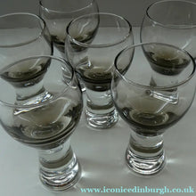 Load image into Gallery viewer, SET OF SIX Caithness CANISBAY Small Brown Coloured Glasses (Peat) Space Age Shape. 4 3/8 inches in height
