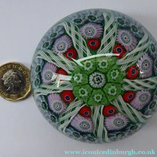 Load image into Gallery viewer, SCOTTISH PAPERWEIGHT. Strathearn Glass Millefiori Canes and Latticino Nine Spokes
