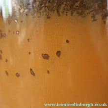 Load image into Gallery viewer, SCOTTISH GLASS. Unusual Orange Colour. Signed VASART Glass Bucket Vase with Gold Aventurine. 7 1/2 inches
