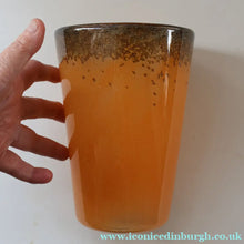 Load image into Gallery viewer, SCOTTISH GLASS. Unusual Orange Colour. Signed VASART Glass Bucket Vase with Gold Aventurine. 7 1/2 inches
