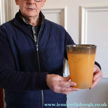 Load image into Gallery viewer, SCOTTISH GLASS. Unusual Orange Colour. Signed VASART Glass Bucket Vase with Gold Aventurine. 7 1/2 inches
