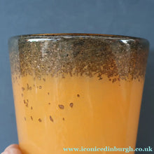 Load image into Gallery viewer, SCOTTISH GLASS. Unusual Orange Colour. Signed VASART Glass Bucket Vase with Gold Aventurine. 7 1/2 inches

