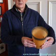 Load image into Gallery viewer, SCOTTISH GLASS. Unusual Orange Colour. Signed VASART Glass Bucket Vase with Gold Aventurine. 7 1/2 inches
