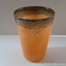 Load image into Gallery viewer, SCOTTISH GLASS. Unusual Orange Colour. Signed VASART Glass Bucket Vase with Gold Aventurine. 7 1/2 inches

