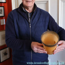 Load image into Gallery viewer, SCOTTISH GLASS. Unusual Orange Colour. Signed VASART Glass Bucket Vase with Gold Aventurine. 7 1/2 inches
