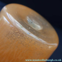 Load image into Gallery viewer, SCOTTISH GLASS. Unusual Orange Colour. Signed VASART Glass Bucket Vase with Gold Aventurine. 7 1/2 inches
