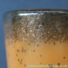 Load image into Gallery viewer, SCOTTISH GLASS. Unusual Orange Colour. Signed VASART Glass Bucket Vase with Gold Aventurine. 7 1/2 inches
