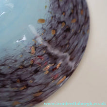 Load image into Gallery viewer, SCOTTISH GLASS. Pretty VASART Shallow Sky Blue Mottled Bowl with Black and Gold Aventurine Flecks on Rim. 6 inches 
