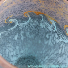 Load image into Gallery viewer, SCOTTISH GLASS. Very Large MONART Glass Vase. Bulbous Shape (MF). Mottled Pale Blue with Peach Flecks. 10 1/2 inches high
