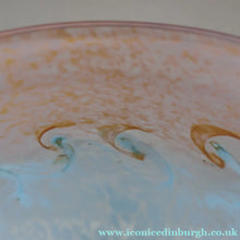 Load image into Gallery viewer, SCOTTISH GLASS. Very Large MONART Glass Vase. Bulbous Shape (MF). Mottled Pale Blue with Peach Flecks. 10 1/2 inches high
