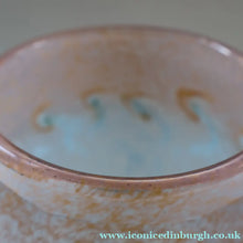Load image into Gallery viewer, SCOTTISH GLASS. Very Large MONART Glass Vase. Bulbous Shape (MF). Mottled Pale Blue with Peach Flecks. 10 1/2 inches high
