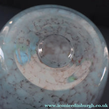Load image into Gallery viewer, SCOTTISH GLASS. Very Large MONART Glass Vase. Bulbous Shape (MF). Mottled Pale Blue with Peach Flecks. 10 1/2 inches high
