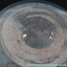 Load image into Gallery viewer, SCOTTISH GLASS. Very Large MONART Glass Vase. Bulbous Shape (MF). Mottled Pale Blue with Peach Flecks. 10 1/2 inches high
