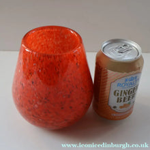 Load image into Gallery viewer, SCOTTISH GLASS. Vintage 1960s SMALL Orange Strathearn Bulbous Shape Vase with Leaping Salmon Mark
