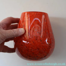 Load image into Gallery viewer, SCOTTISH GLASS. Vintage 1960s SMALL Orange Strathearn Bulbous Shape Vase with Leaping Salmon Mark
