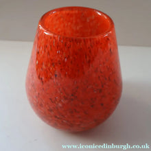 Load image into Gallery viewer, SCOTTISH GLASS. Vintage 1960s SMALL Orange Strathearn Bulbous Shape Vase with Leaping Salmon Mark
