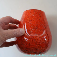 Load image into Gallery viewer, SCOTTISH GLASS. Vintage 1960s SMALL Orange Strathearn Bulbous Shape Vase with Leaping Salmon Mark
