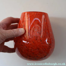 Load image into Gallery viewer, SCOTTISH GLASS. Vintage 1960s SMALL Orange Strathearn Bulbous Shape Vase with Leaping Salmon Mark
