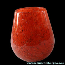 Load image into Gallery viewer, SCOTTISH GLASS. Vintage 1960s SMALL Orange Strathearn Bulbous Shape Vase with Leaping Salmon Mark
