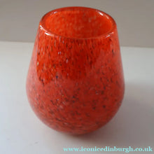 Load image into Gallery viewer, SCOTTISH GLASS. Vintage 1960s SMALL Orange Strathearn Bulbous Shape Vase with Leaping Salmon Mark
