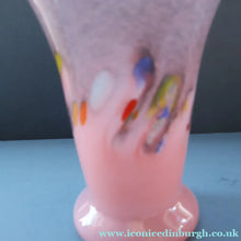 Load image into Gallery viewer, SCOTTISH GLASS. Vintage 1960s Strathearn Vase Aventurine Inclusions, Tutti Frutti Swirls. Leaping Salmon Mark.  8 inches
