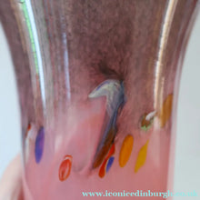 Load image into Gallery viewer, SCOTTISH GLASS. Vintage 1960s Strathearn Vase Aventurine Inclusions, Tutti Frutti Swirls. Leaping Salmon Mark.  8 inches
