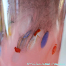 Load image into Gallery viewer, SCOTTISH GLASS. Vintage 1960s Strathearn Vase Aventurine Inclusions, Tutti Frutti Swirls. Leaping Salmon Mark.  8 inches
