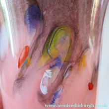 Load image into Gallery viewer, SCOTTISH GLASS. Vintage 1960s Strathearn Vase Aventurine Inclusions, Tutti Frutti Swirls. Leaping Salmon Mark.  8 inches
