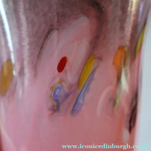 Load image into Gallery viewer, SCOTTISH GLASS. Vintage 1960s Strathearn Vase Aventurine Inclusions, Tutti Frutti Swirls. Leaping Salmon Mark.  8 inches
