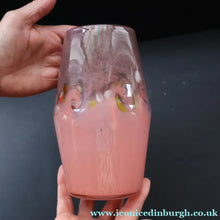 Load image into Gallery viewer, Scottish Glass. Vintage 1960s Strathearn Vase with Tutti Frutti Swirls. Leaping Salmon Mark. 8 inches - British Glass
