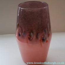 Load image into Gallery viewer, Scottish Glass. Vintage 1960s Strathearn Vase with Tutti Frutti Swirls. Leaping Salmon Mark. 8 inches - British Glass
